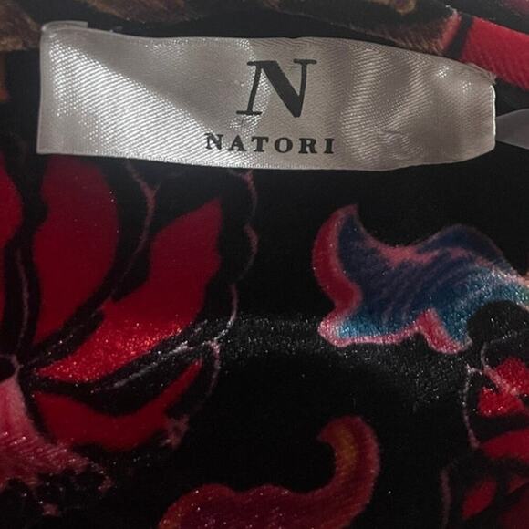 Natori Floral Scroll Print Velvet Kaftan Kimono Nightgown Lounge Maxi Dress - Picture 5 of 6